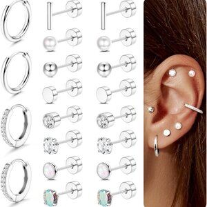 Silver hypoallergenic 20G flat back surgical steel stud cartilage hoop earring s
